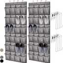 HOME GENIE Over the Door Hanging Shoe Organizer, 2 Pack, 24 Breathable Mesh Pockets, Closet Rack Storage Holder Stay in Place Hooks Hang on Closets, Hanger Holds Up to 40 lbs, Shoes, Accessories, Gray