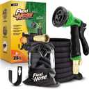 Flexi Hose PLUS with 8 Function Nozzle Expandable Garden Hose, Lightweight & No-Kink Flexible Garden Hose, 3/4 inch Solid Brass Fittings and Double Latex Core, 25 ft Black