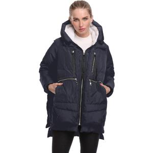 Women's Winter Thickened Down Jackets Long Down Coats Warm Parka with Hood (Deep Blue, M)