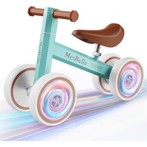 Baby Balance Bike for 1 Year Old Boys Girls Colorful Lighting 10-24 Months Push Toddler Toys Bicycle,4 Wheels First Bike for Kid's 1-2, Pre-School Children Ride on Walker First Birthday Gifts (Green)