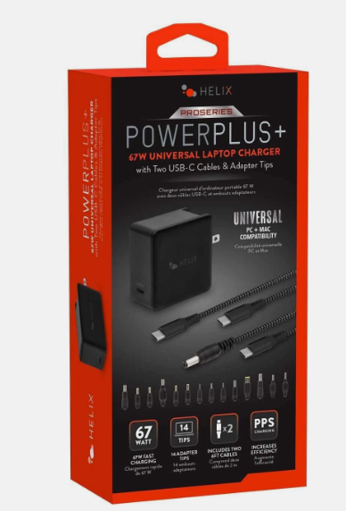 Helix 65W Universal USB-C Laptop Charger Power Adapter (ETHNBC65U) Black