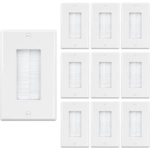 Iwillink Brush Wall Plate (10 Pack), Cable Pass Through Insert for Wires, Single Gang Cable Access Strap, Wall Socket for HDTV, Home Theater Systems (White)