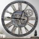 The B-Style Large Real Moving Gears Wall Clock 30 inch Rustic Retro Industrial Farmhouse Wood Clock Oversized Decorative Vintage Wall Clocks for Living Room (Carbon Gray) (30 inch/76cm)