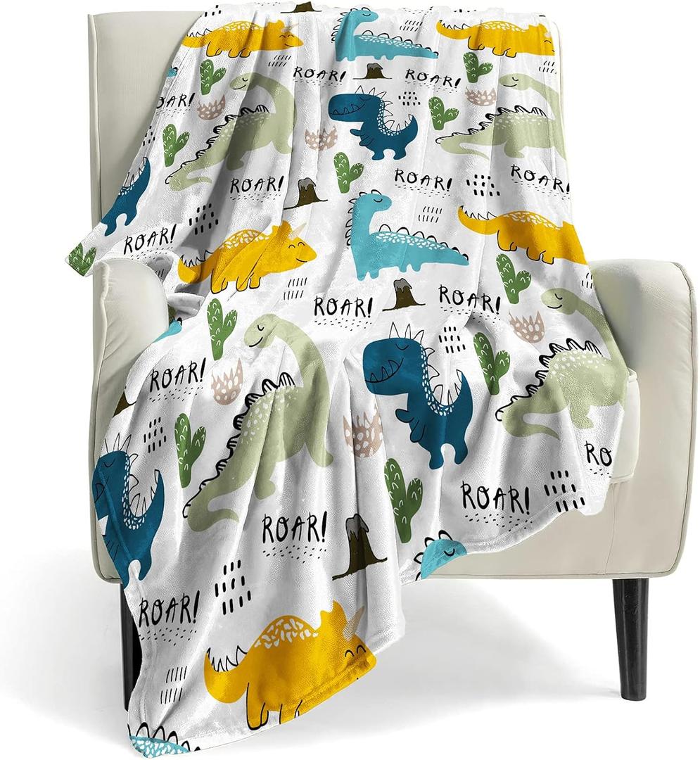 Kids Throw Blanket Super Cute Soft Flannel Blankets for Bed Sofa Living Room Cute Kid Blanket for Boy Girls Kids Baby Children Multicolor Gifts 60 x 50 Inches (Dinosaur1, 60"x50")