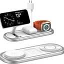 3 in 1 Fast Wireless Charger Stand for iPhone, Foldable Travel Charging Station for Magsafe for iPhone 17/Air/16/15/14/13/12 Series, Apple Watch Series, AirPods pro/2/3/4, Gifts for Women Men (Silver)