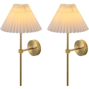 Wall Sconces Sets of 2 White Fabric lampshade Gold Wall Lamp Column Bracket Wall Lighting Bathroom Dresser Hardwired lamp Applicable to Living Room Bedroom Dining Room (19.29 Inches)