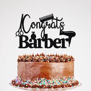 Glitter Congrats Barber Cake Topper, 2026 Hairdresser Cake Topper | Barber School Graduate Congrats Grad Party Decorations Black
