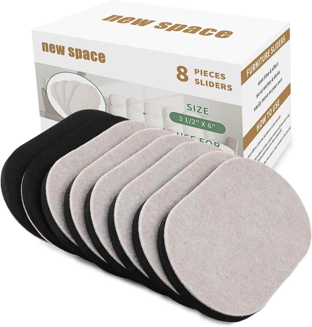 new space Felt Furniture Sliders, 8PCS 3 1/2 x 6 inch Reusable Furniture Sliders for Hardwood Floors, Heavy-Duty Felt Sliders Furniture Pads for Hard Surface - Floor Protectors for Moving Furniture (Beige)