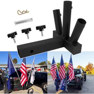 Triple Hitch Mount Flagpole Holder Univesal for Standard 2 inch Trailer Hitch Receivers, Compatible with Jeep Truck SUV RV Pickup Camper Trailer Hitch Flag Pole Holder