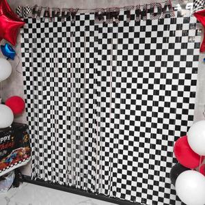 2 Packs Race Car Backdrops, Race Car Birthday Party Decorations, Black and White Checkered Backdrop, Cars Birthday Decorations, Car Themed Birthday Party Decorations for Kids Boys Race Car Photo Prop