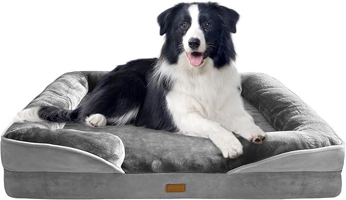 Spotted Play Orthopedic Dog Bed with Sides  Dog Sofa Beds for Large Dogs, Supportive Foam Pet Couch Bed with Washable Removable Cover, Waterproof Lining and NonSlip Bottom, Grey  LPlus
