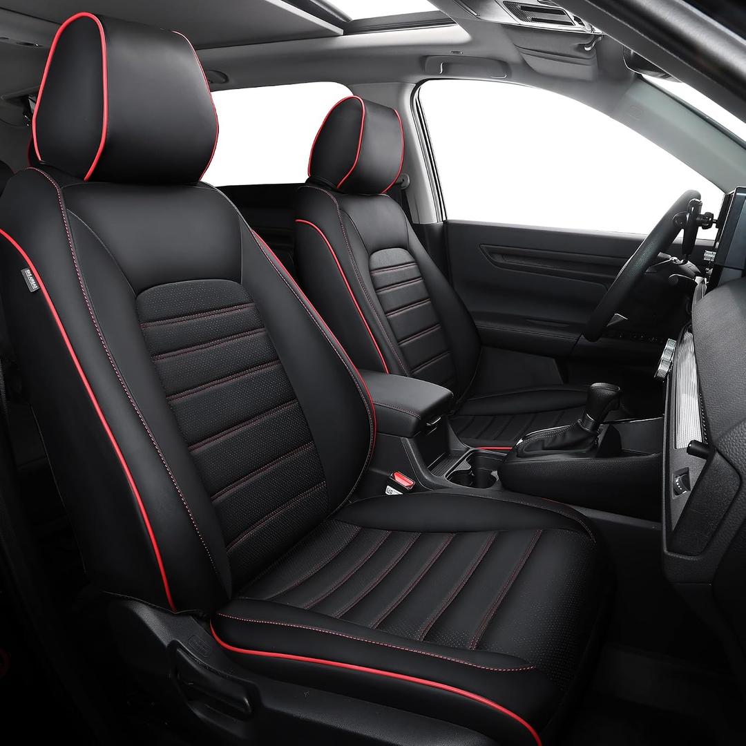 FREESOO for Honda CRV Seat Covers 20232026 Full Set, Custom Fit, 4Layer Waterproof, Breathable Faux Leather, Durable Car Seat Protector for EX/EXL/LX/Sport/Sport Touring/TrailSport (BlackRed)