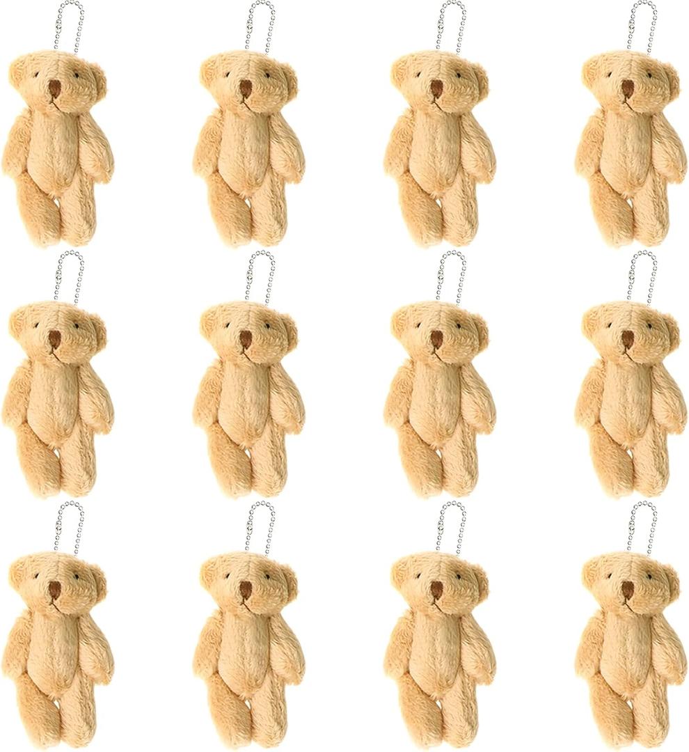 12Pcs Stuffed Plush Mini Teddy Bears, 6cm Joint Stuffed Small Teddy Bears Tiny Bear Stuffed Animal Bulk for Cake Decorations Party Favors Supplies Bag DIY Accessory Christmas Stocking  (Light Brown)