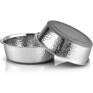 URBUDDIES 2 Pack Hammered Stainless Steel Cat Bowls, Premium Metal Cat Bowls with Non Slip Rubber Bottom, Dishwasher Safe, Easy to Clean, 2 Cup, Gray Bottom