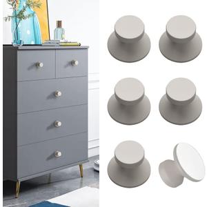 Pack of 6 Light Grey Aluminum Self-Stick Knobs Self-Adhesive Drawer Knobs Cabinet Handle Push Pull with Adhesive Knob for Cupboard Cabinet Dresser Window, KLS-RN-2024