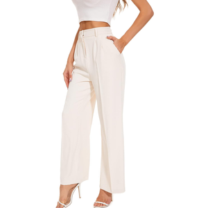 FUNYYZO Wide Leg Pants Women's High Elastic Waisted in The Back Business Work Trousers Long Straight Suit Pants, Size Medium
