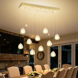 10-Lights Modern Rectangle Chandelier Crystal Pendant Light Fixture Gold