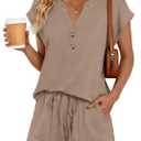 LILLUSORY Womens Henley 2 Piece Short Sets Summer 2026 Lounge Spring Beach Airport Travel Vacation Outfits Matching Sweatsuit