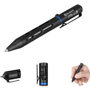OLIGHT O'Pen Mini 2 Portable Ballpoint Pen, Bolt Action Pen with Pen and Pencil Tip, EDC Replaceable Black Ink Pens with Stainless Steel Pen Clip for Office, Working, Writing (Black)