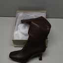 DOEYG Black Leather Knee High Boots for Women Kitten Heel Tall Boots Square Toe Stiletto Heels Heeled Boots Dressy Fashion Long Boots with Side Zipper (9.5, Chocolate Brown)