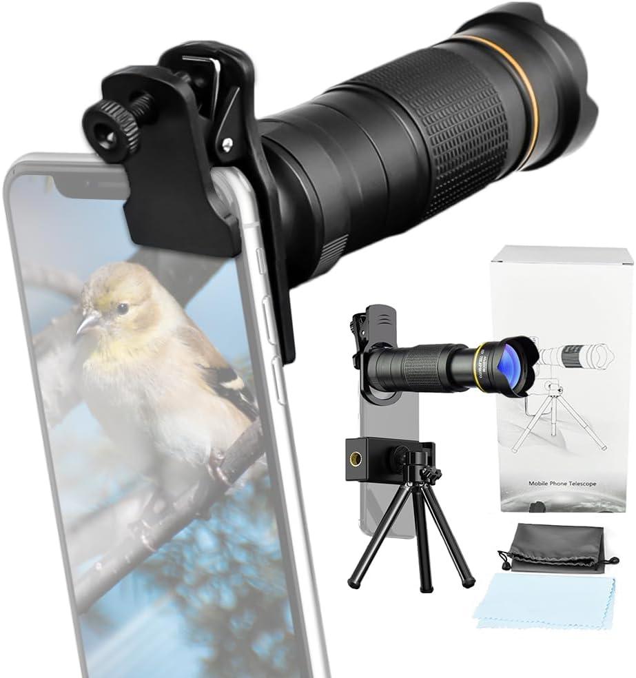Andoer 36X Telephoto Lens Kit with Mini Tripod, Phone Clip, Holder, Lens Bag, Cleaning Cloth for Hiking, Camping, Wildlife Observation, Moon, Sports, Game, Concert Watching, Gold