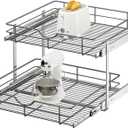 2 Tier Pull Out Cabinet Organizer - 23" W x 22" D Soft Close Slide Out Shelves with Shelf Liners - Pullout Drawers for Kitchen Cabinets, Pantry, Bathroom, Heavy Duty Steel Wire Baskets