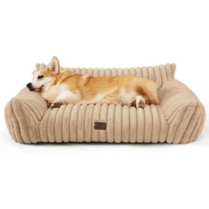 Bedsure ComfyFleece Cute Dog Couch for Medium Dogs - As Seen on TV on Good Day New York, Dog Couch Bed with Removable, Washable Cover, Supportive Pet Sofa, for Medium Large Dogs, 36inch, Sandy Beige (36x27x10")