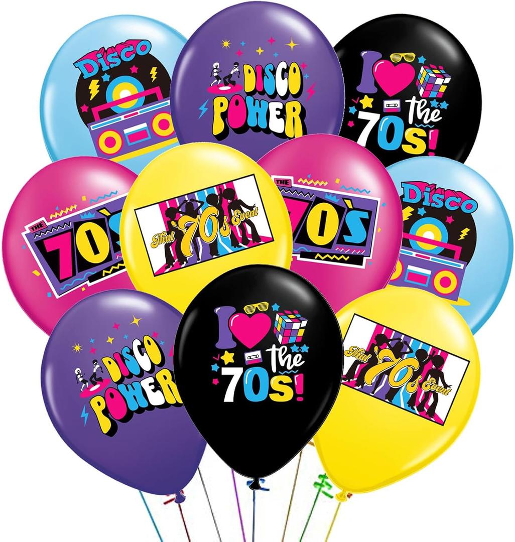 30 Pcs 70s Party Balloons Disco Party Decorations 70's Disco Ball Vinyl Records 70's Boogie Balloon for 70s Party Decorations Funny Disco Decor