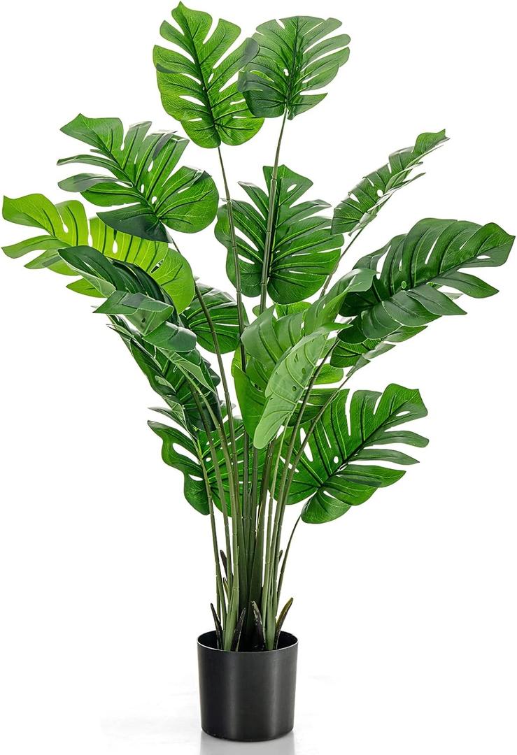 5FT Fake Monstera Deliciosa Plants, Faux Monstera Plant w/15 Turtle Leaves, Cement-Filled Plastic Pot, 60 Inch Fake Plant for Indoor Home Office Living Room Decoration