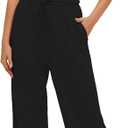Darong Women's 2 Piece Outfits Lounge Sets Off Shoulder Short Sleeve Tops and High Waisted Wide Leg Pants Tracksuit Sets (Large, Black(31" Inseam))