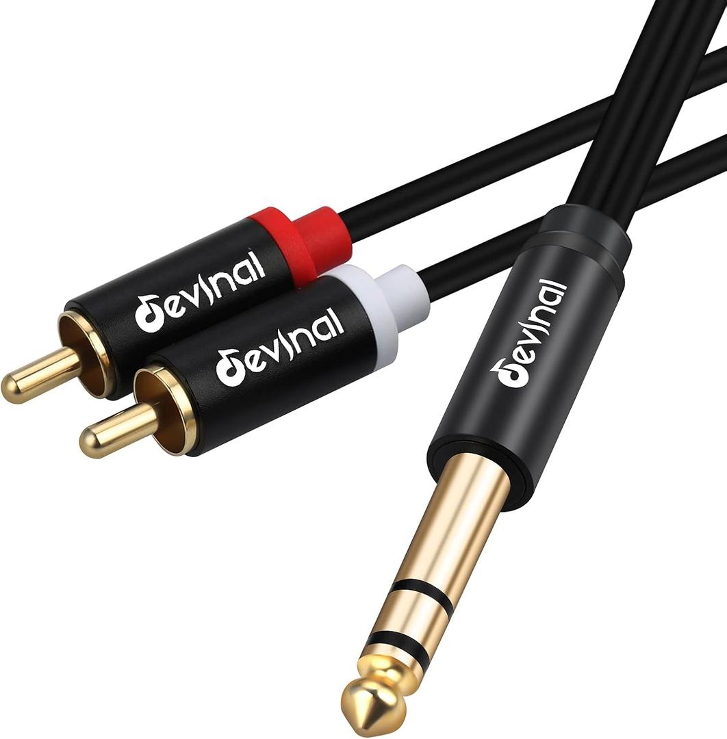 Devinal 1/ 4" inch TRS to RCA Y Splitter Cable, 6.35mm Stereo to 2 RCA Phono Insert Cable, Dual RCA to Quarter inch Audio Breakout Cable Cord 5 feet/ 1.5 Meters