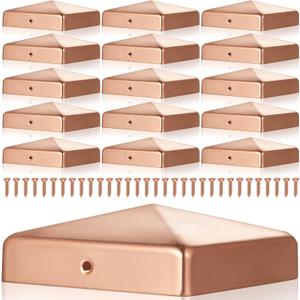 Tandefio 16 Pcs 4x4'' (Actual 3.5x3.5'') Solid Copper Post Caps Fence Pyramid Decking Caps with Screw for Metal Wood Cedar Fence Deck Corridors Mailbox Posts End Cover