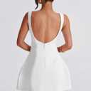 YMDUCH Women's Sexy Sleeveless Crew Neck Backless A-line Party Short Mini Dress (White, M)