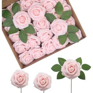 JOYLEX Artificial Flowers Realistic Roses, 100pcs Real Looking Fake Roses with Stem for DIY Wedding Bouquets Centerpieces Bridal Shower Party Home Romantic Decorations (Light Pink), Size Regular 3" - 100pcs