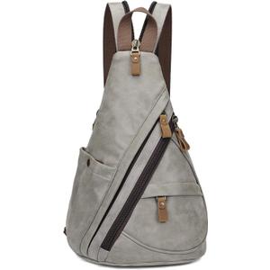 KL928 PU Leather Sling Bag - Small Crossbody Backpack Shoulder Casual Daypack Rucksack for Men Women(Leaden)