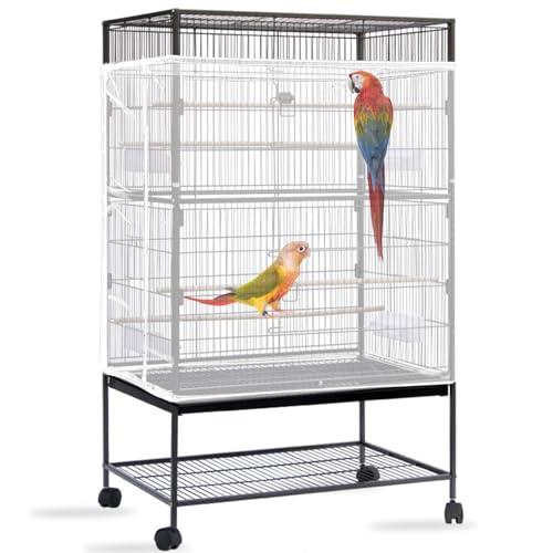 Daoeny Bird Cage Seed Catcher, Large Bird Cage Cover, Adjustable Soft Airy Nylon Mesh Net, Birdcage Cover Skirt Seed Guard for Parrot Parakeet Macaw African Round Square Cages (White)