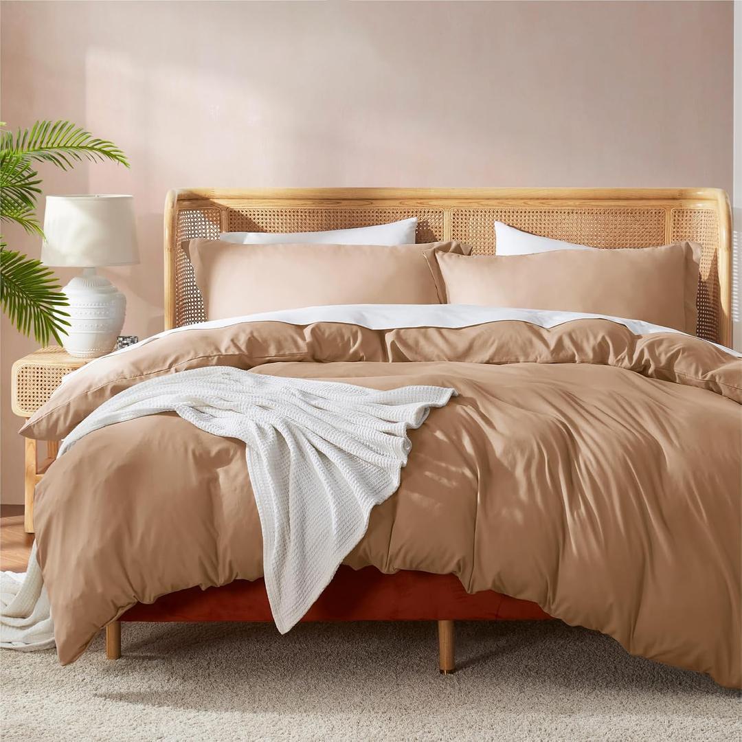Nestl Mocha Brown Duvet Cover Queen Size - Soft Double Brushed Queen Duvet Cover Set, 3 Piece, with Button Closure, 1 Duvet Cover 90x90 inches and 2 Pillow Shams