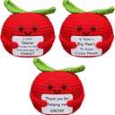 Wavwavw 3 Pcs Teacher Appreciation Gift Positive Flower Handmade Crochet Doll Thank You for Helping Me Grow Gift Teacher Appreciation Week Gifts for Women(Apple)