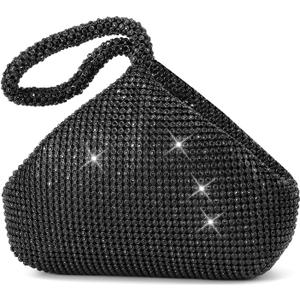 Rhinestone Clutch Purses Evening Handbags for Women's Vintage Elegant Triangle Purse for 1920s Party Wedding (Large Black Diamond)