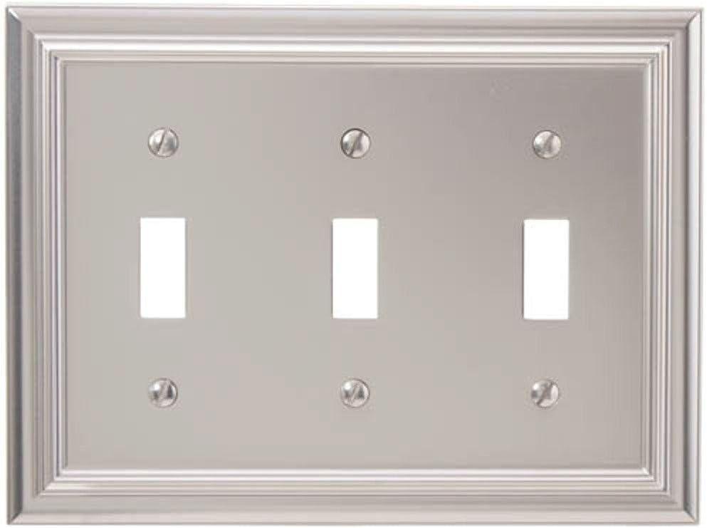 Continental Triple Toggle Cast Metal Wallplate in Satin Nickel