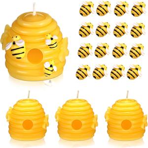 24 Pcs Beeswax Beehive Candle Set Includes 4 Honeycomb Shaped Votive Candles and 20 Tiny Resin Bee Fake Bees Hive Decor for Home Decoration Gifts Favors DIY Crafts Scrapbooking(Classic)