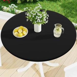Smiry Round Spandex Tablecloth, Elastic Fitted Washable Tablecloths for 45"-56" Tables, Waterpoof Stretch Picnic Table Cover for Dining, Indoor and Outdoor, Black