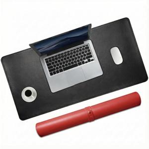 Double-Sided Leather PU Large Mouse pad, Computer Desk pad Non-Slip, Waterproof, Easy to Clean, Suitable for Office and Home Office Writing (Black and Red, 31.515.7 Inches)