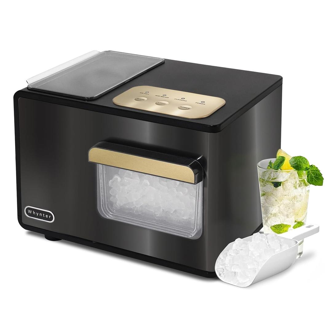 Whynter Nugget Ice Maker, Countertop Portable Ice Maker, IBX-388BG SonicSn, Automatic Self-Cleaning with Removable Ice Drawer Compact Ice Maker, 40 lbs/24H, Black Stainless Steel and Gold
