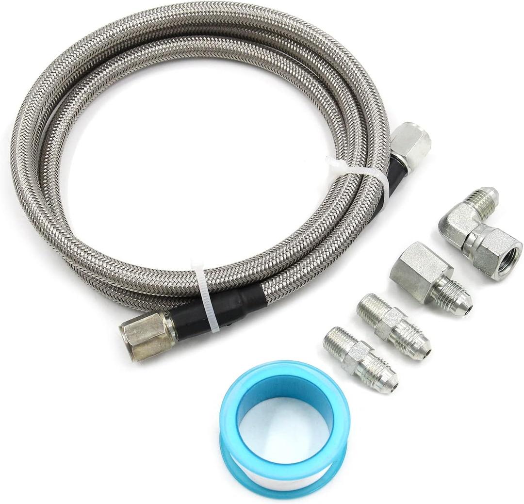 Steel Braided Turbo Oil Feed Line -4AN, Pressure Stainless Remote Turbocharger Sensor Teflon 4 AN Gauge Line Kit (36 inch)