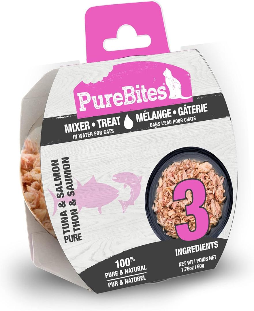 PureBites Mixers Wild Skipjack Tuna & Wild Alaskan Salmon in Water for Cats, 1.76 oz / 50 g