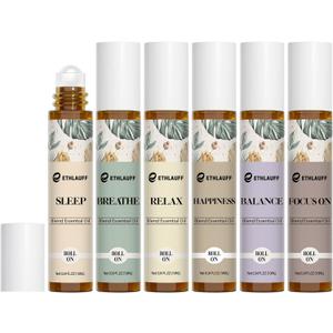 Essential Oils Roll On Set 6 Pack - (Relax, Sleep, Balance,Breathe, Focus on, Happiness) Aromatherapy Oil with Roller Ball, Essential Oils Blends for Skin - Relaxation Gift for Women and Men
