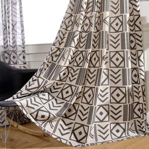 Melodieux Black Geometric Style Room Darkening Grommet Curtains for Living Room Dining Room Bedroom, 52 by 84 Inch, 2 Panels