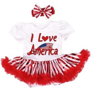 RONGTAI My First 4th of July Baby Girl Outfit Independence Day Tutu Skirt Short Headband Set 0-18 Months