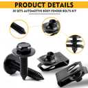 Upgraded 60 PCS 1/4" U-Nut Clips & Hex Head Body Bolts Kit, Automotive Fasteners (30 Sets)  Fender Bolts, Bumper Screws & Engine Splash Shield Hardware  Rust-Resistant Metal Clips & Bolts (White)